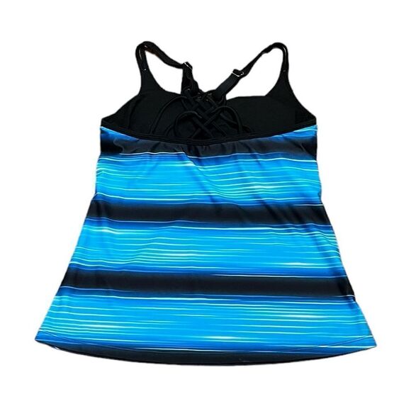 NWT Yonique Women’s Blue And Black Stripe Tankini Swim Top, Size S - Picture 5 of 10
